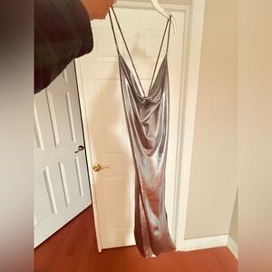 Silver Metallic Slip Dress